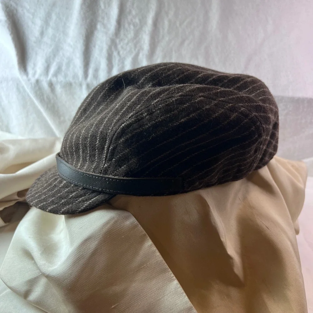 Christys Crown Series Brown Pinstripe Wool Blend Newsboy Cap Hat S/M 55cm